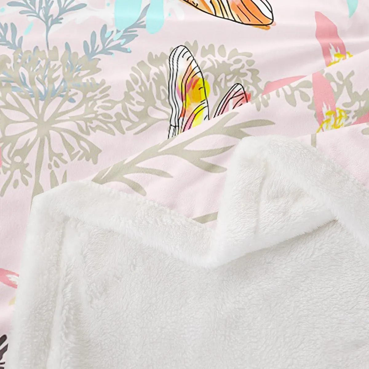 Feelyou Dragonfly Sherpa Blanket Twin 60x80 Inches Botanical Floral Fleece Throw Blanket for Kids Girls Teens Women Bedroom Decor Nature Animals Branches for Sofa Bed Couch Pink