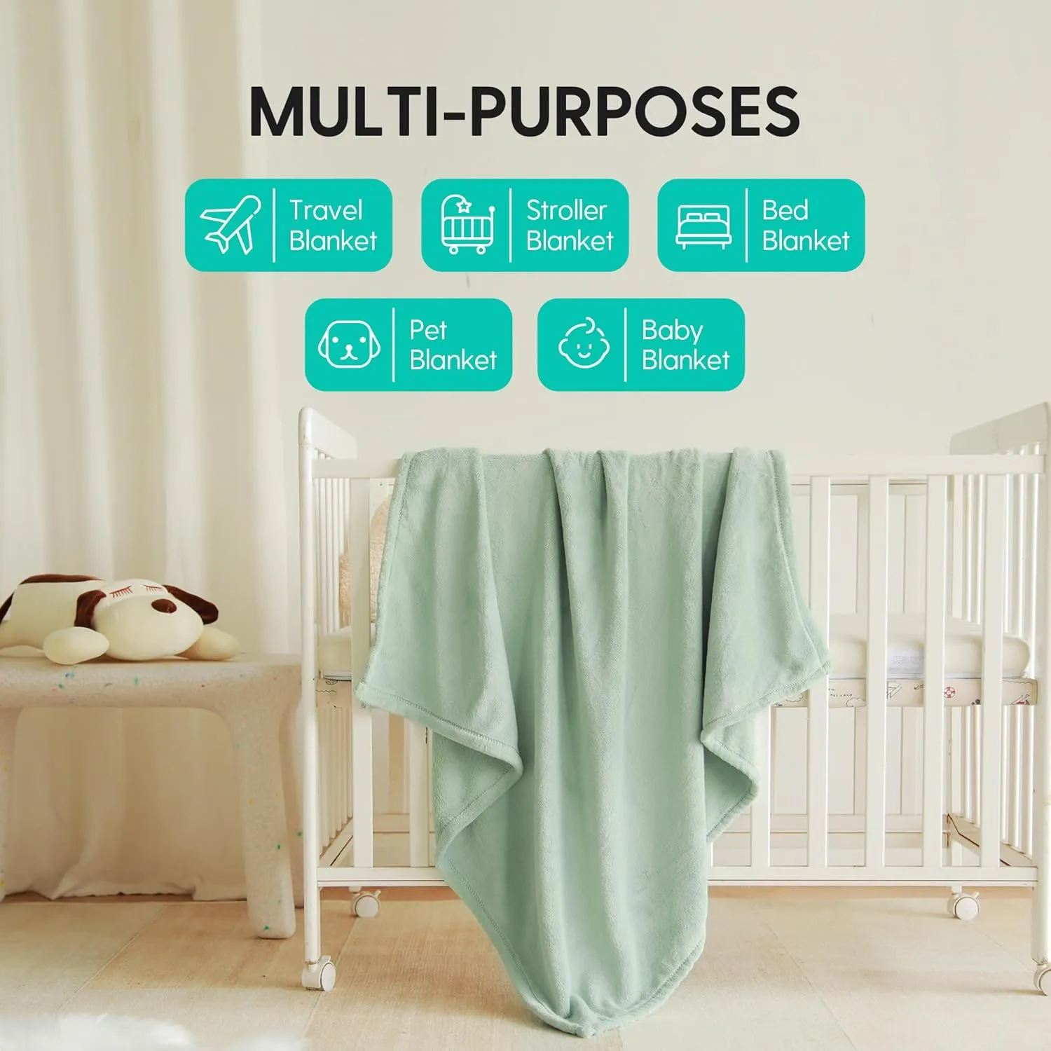 Fleece Baby Blankets Neutral for Boys and Girls, Ultra Soft Cozy 40 * 40 inchs Square Bed Blanket, Lightweight Toddler Newborn Receiving Blankets for Crib Stroller, Soft Green