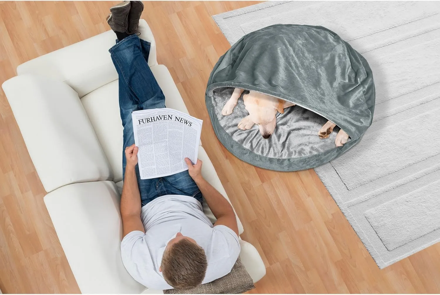 Furhaven 26" Round Orthopedic Dog Bed for Medium/Small Dogs w/ Removable Washable Cover, For Dogs Up to 30 lbs - Microvelvet Snuggery - Navy (Blue), 26-inch