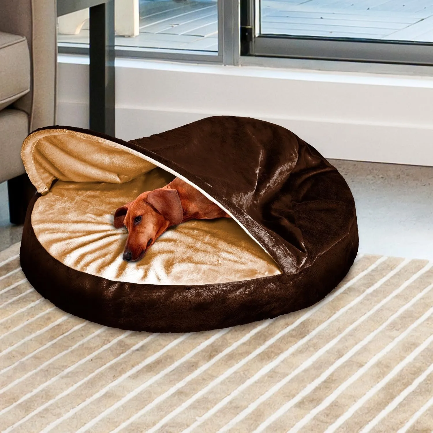 Furhaven 26" Round Orthopedic Dog Bed for Medium/Small Dogs w/ Removable Washable Cover, For Dogs Up to 30 lbs - Microvelvet Snuggery - Navy (Blue), 26-inch