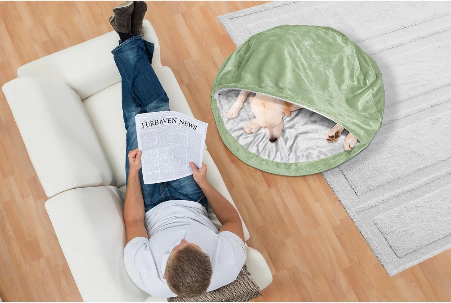 Furhaven 26" Round Orthopedic Dog Bed for Medium/Small Dogs w/ Removable Washable Cover, For Dogs Up to 30 lbs - Microvelvet Snuggery - Navy (Blue), 26-inch
