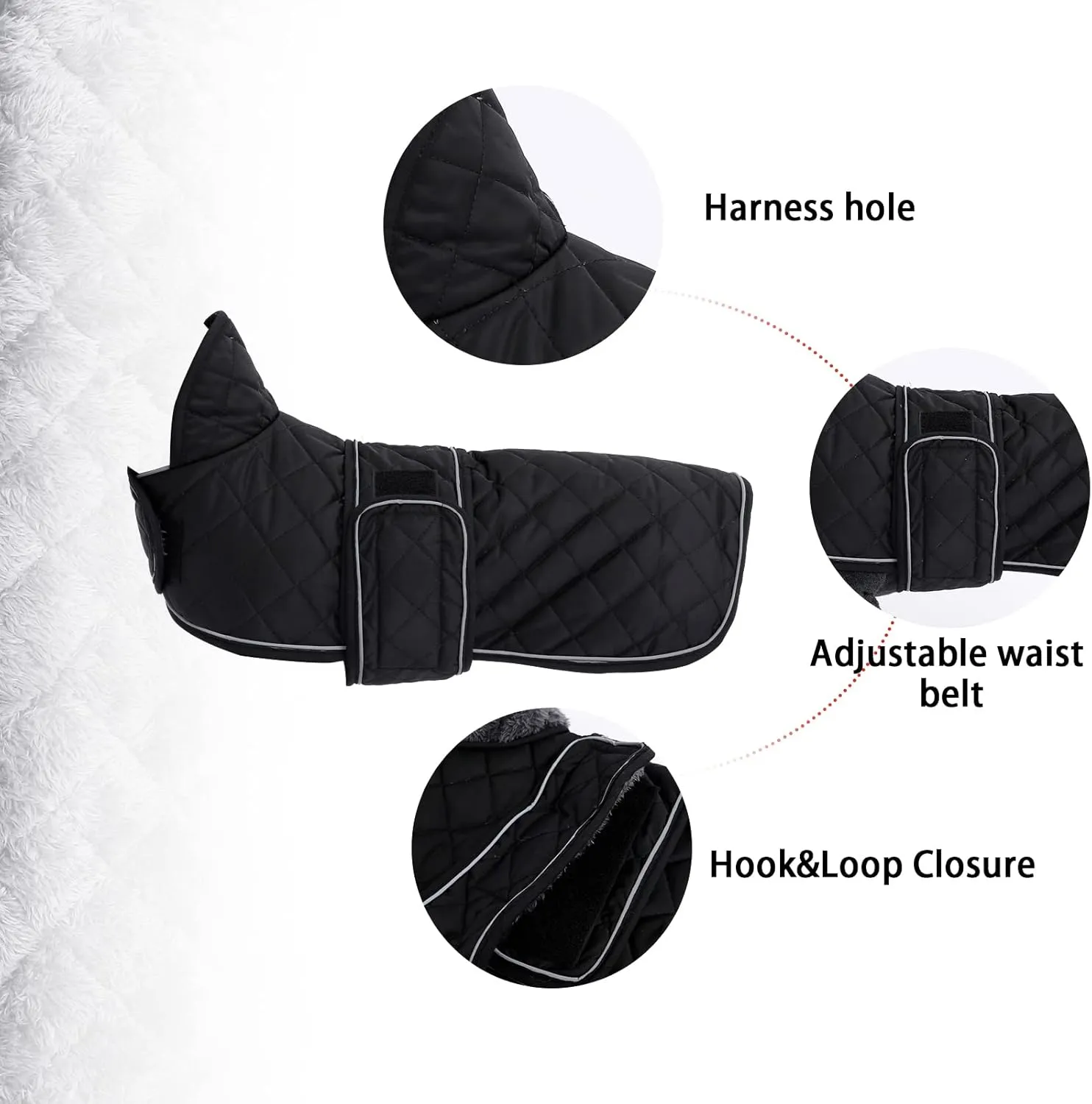 Geyecete Warm Thermal Quilted Dachshund Coat, Dog Winter Coat with Warm Fleece Lining, Outdoor Dog Apparel with Adjustable Bands for Medium, Large Dog-Black-M