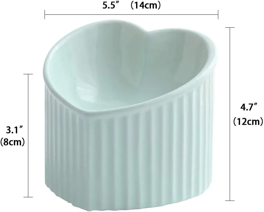 Green Ceramic Raised Cat Bowls, Tilted Elevated Food or Water Bowls, Stress Free, Backflow Prevention, Dishwasher and Microwave Safe, Lead & Cadmium Free