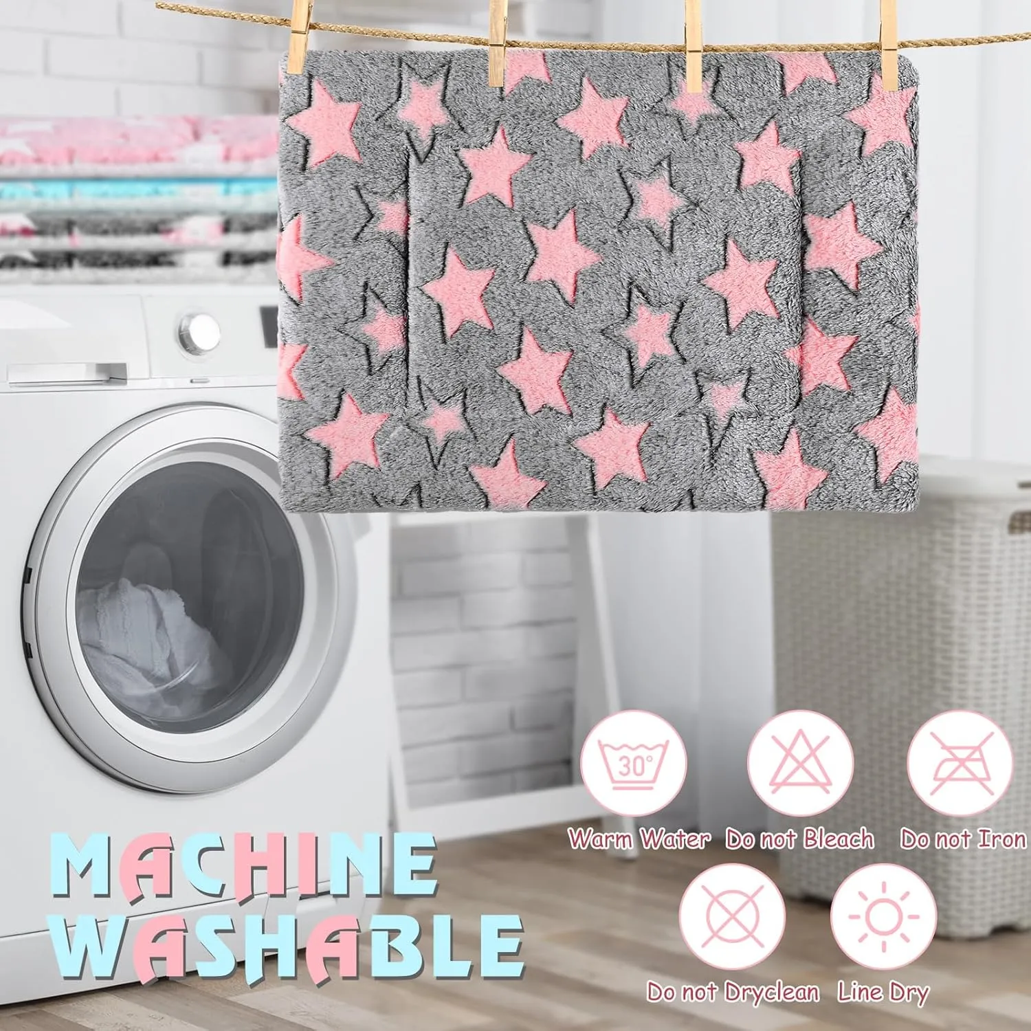 Haull 4 Pcs Waterproof Guinea Pig Bedding Winter Guinea Pig Plush Cage Liners Soft Dog Cat Bed Mat Reversible Cozy Animal Pee Pad Hamster Bed Mat Washable for Bunny (Cute Star,13 x 10 Inch)