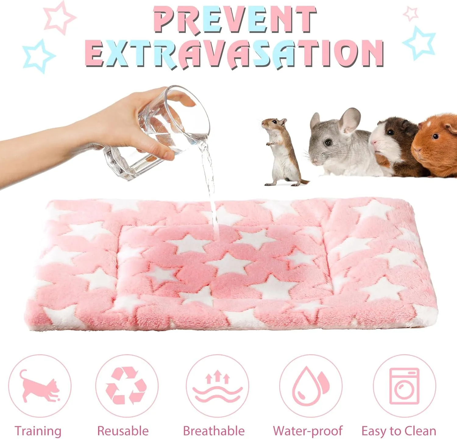 Haull 4 Pcs Waterproof Guinea Pig Bedding Winter Guinea Pig Plush Cage Liners Soft Dog Cat Bed Mat Reversible Cozy Animal Pee Pad Hamster Bed Mat Washable for Bunny (Cute Star,13 x 10 Inch)