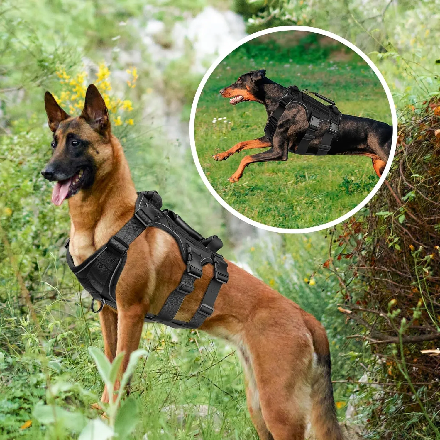 Heavy Duty No Pull Tactical Dog Harness for Large Dogs, 3Pcs Handle & Hook Metal Buckle, K9 Adjustable Reflective Military Dog Vest Harness for Working Dog Training Hunting Walking. (Black, L)