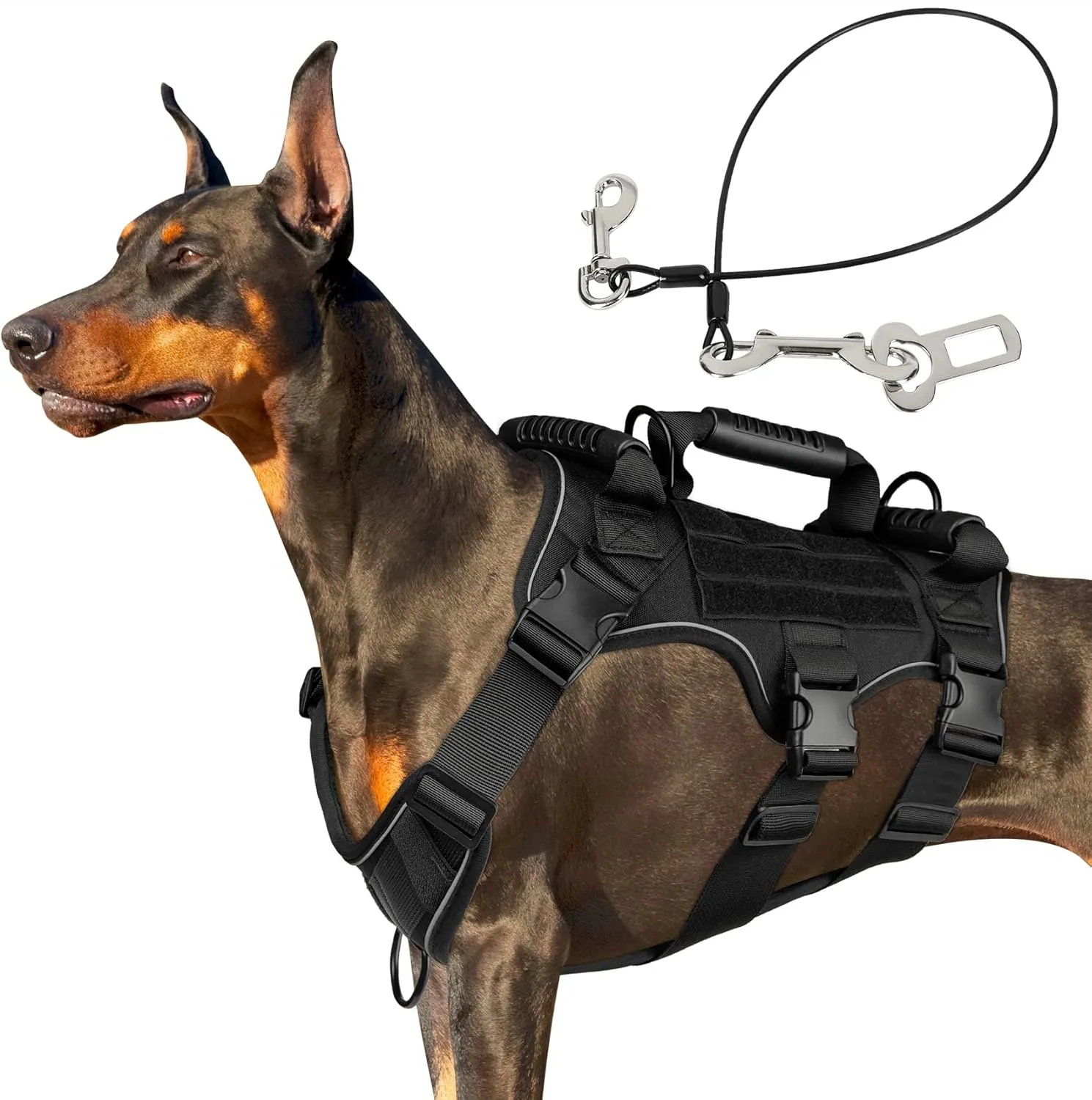 Heavy Duty No Pull Tactical Dog Harness for Large Dogs, 3Pcs Handle & Hook Metal Buckle, K9 Adjustable Reflective Military Dog Vest Harness for Working Dog Training Hunting Walking. (Black, L)