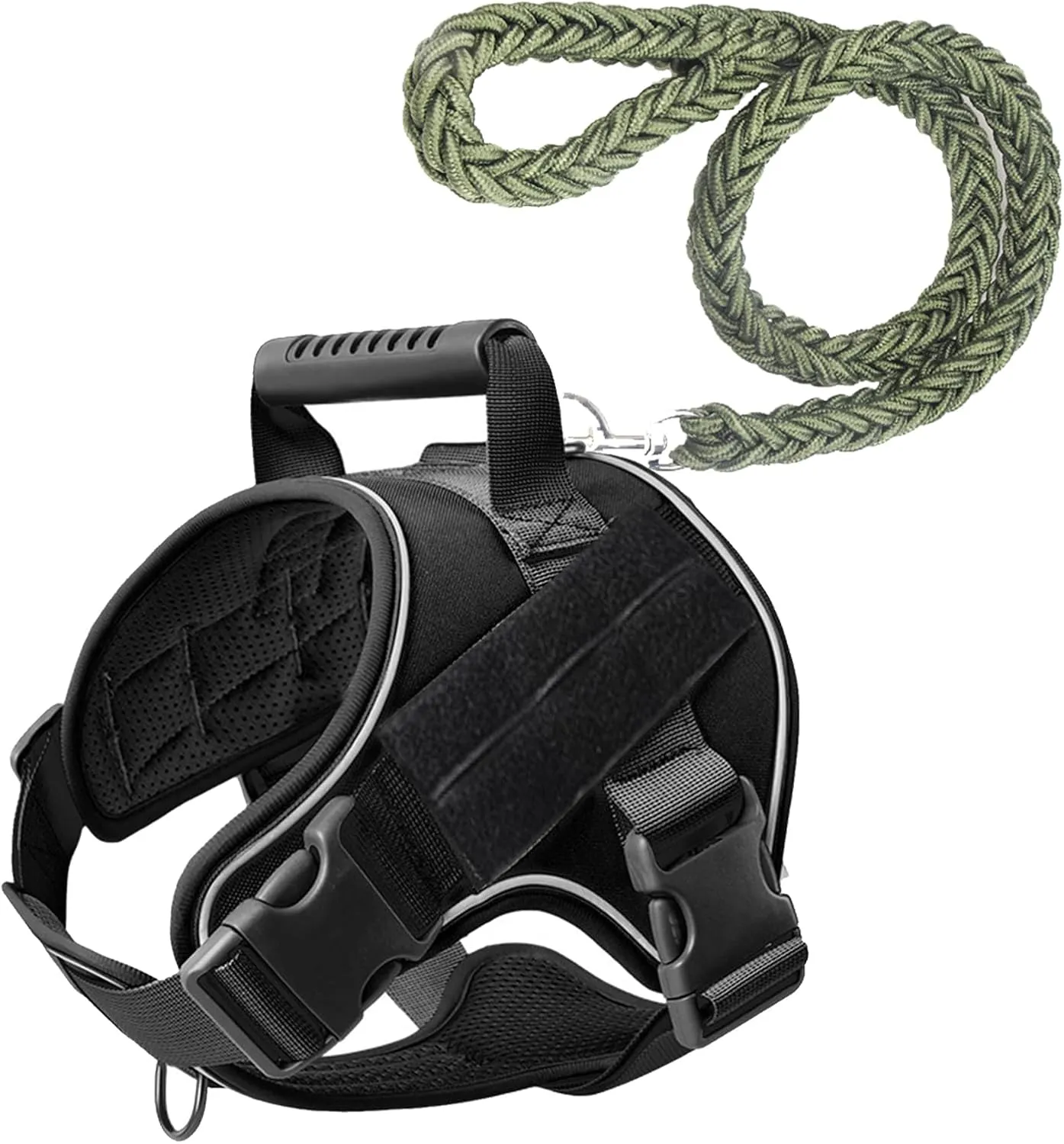 Heavy Duty Tactical Dog Harness for Dogs Adjustable Soft Padded Dog Vest with Hand Woven Pope for Working Dog Harnesses Large (Black, M)