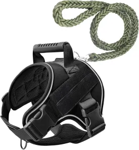Heavy Duty Tactical Dog Harness for Dogs Adjustable Soft Padded Dog Vest with Hand Woven Pope for Working Dog Harnesses Large (Black, M)