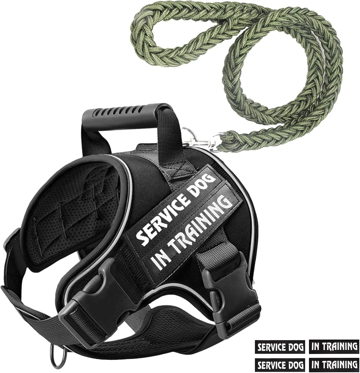 Heavy Duty Tactical Dog Harness for Dogs Adjustable Soft Padded Dog Vest with Hand Woven Pope for Working Dog Harnesses Large (Black, M)