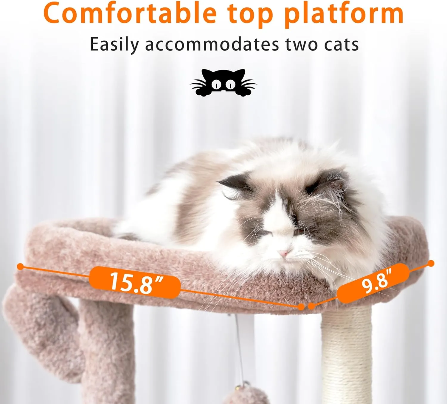 Heybly Cat Tree, 39.4 Inches Tower Condo with Scratching Post, Cat Tower for Indoor Cats, Fully Wrapped Sisal Pole, Soft Platform, 2 Baskets and Dangling Toy, Muchroom HCT006SMU