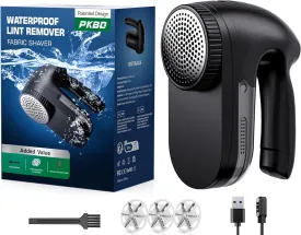IP-68 Waterproof Washable Electric Fabric Shaver and Lint Remover, Rechargeable Sweater Defuzzer with 3 Free Extra Blades, Quickly and Effectively Remove Fluff,Fuzz,and Bobbles for Clothes,Black