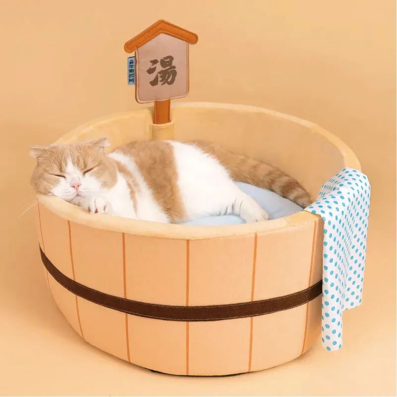 Japanese Style Cat Bed - Comfortable Cozy Warm Dog Bed - Hot Spring Nest Design - Detachable Cute Basket Basin - Thickened Plush Soft Cat Nest Mat
