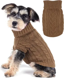 Knitted Sweater for Small Dogs - Warm Turtleneck Pullover, Fall Winter Cat Apparel (Khaki, Medium)