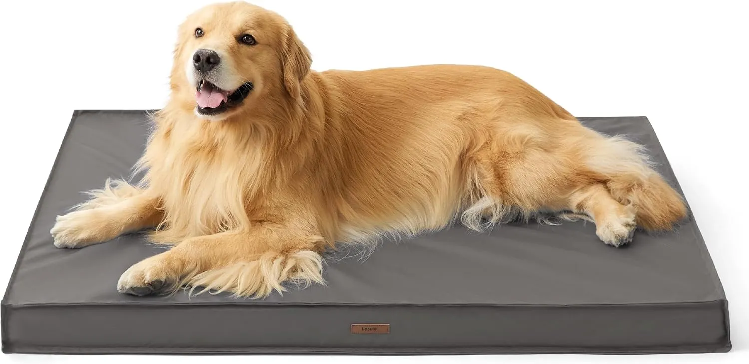 Lesure Outdoor Waterproof Dog Bed for Extra Large Dogs, Orthopedic Egg Crate Foam Pet Bed with Oxford Fabric Surface and Removable and Durable Cover, Machine Washable, 44''x32'', Grey