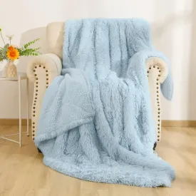 Light Blue Throw Blankets, Super Soft Shaggy Fuzzy Sherpa Blankets, Cozy Warm Lightweight Fluffy