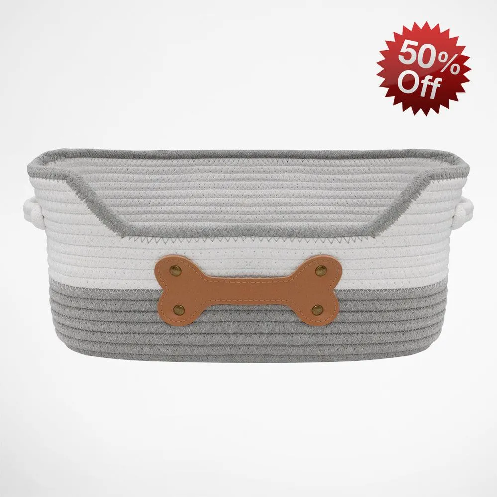 Louie Living | Dog Toy Basket - Faux Leather Bone with Studs