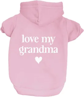 Love My Grandma Mother's Day, Valentine's Day Dog Hoodie Fleece Lined Pullover Sweatshirt with Leash Hole (Baby Pink, X-Large 399)