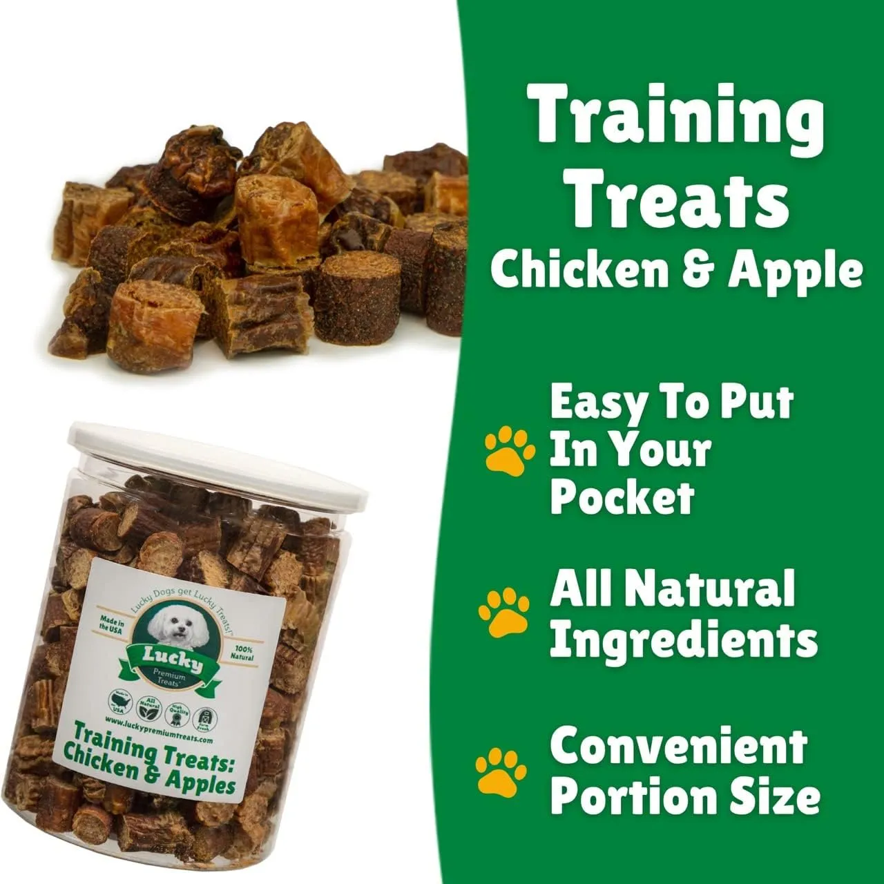 Lucky Premium Chicken Apple Training Treats  Small, Crunchy Chicken Dog Treats for Training Rewards, Bite Size for Small, Medium or Large Dogs (3 oz)