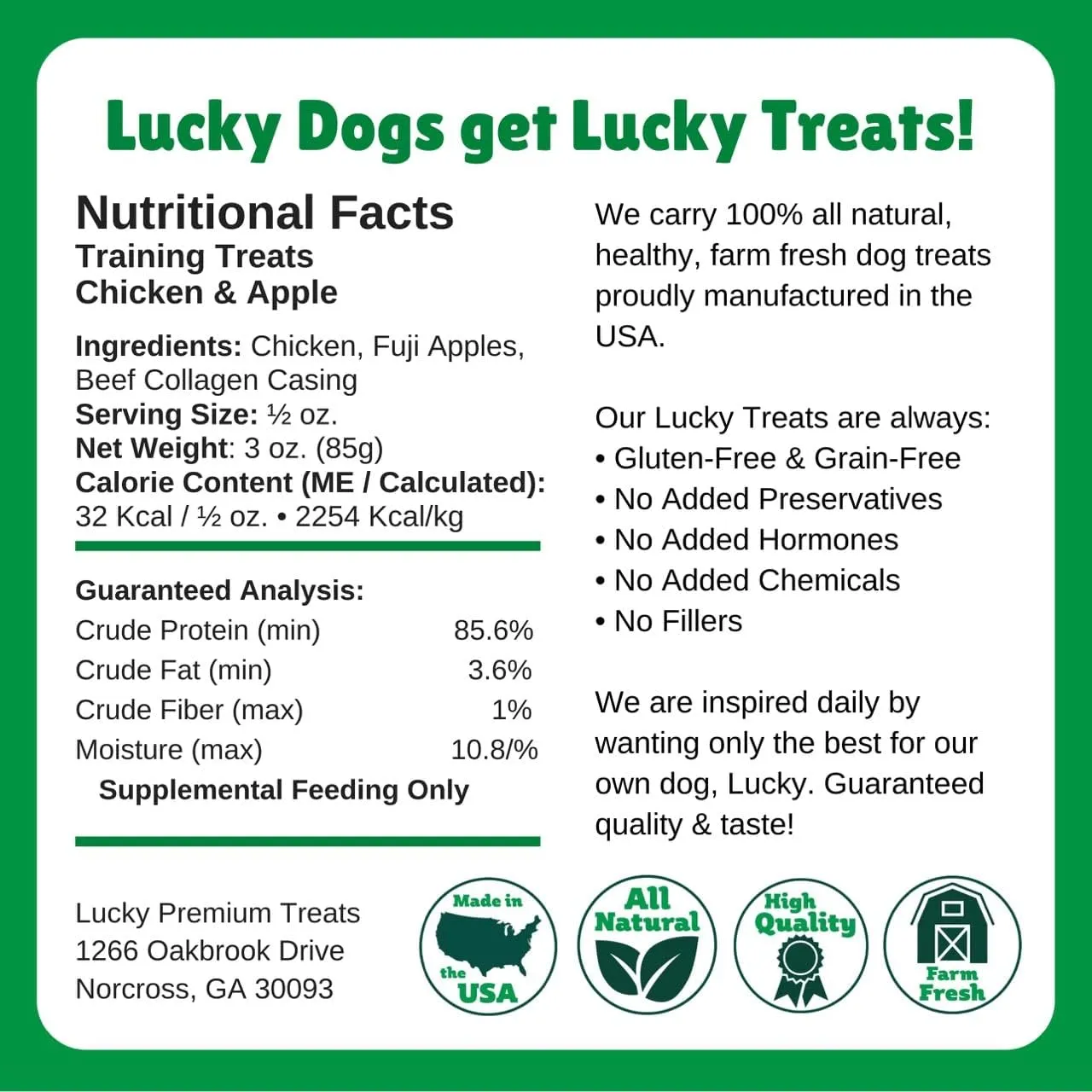 Lucky Premium Chicken Apple Training Treats  Small, Crunchy Chicken Dog Treats for Training Rewards, Bite Size for Small, Medium or Large Dogs (3 oz)
