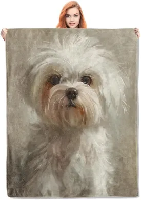 Maltese Dog Throw Blanket Gifts, Soft Cozy Fleece Blanket with Realistic Puppy Print, Lightweight Warm Blanket for Couch Bed Sofa, Perfect for Dog Lovers and Pet Decor, 50x60 in
