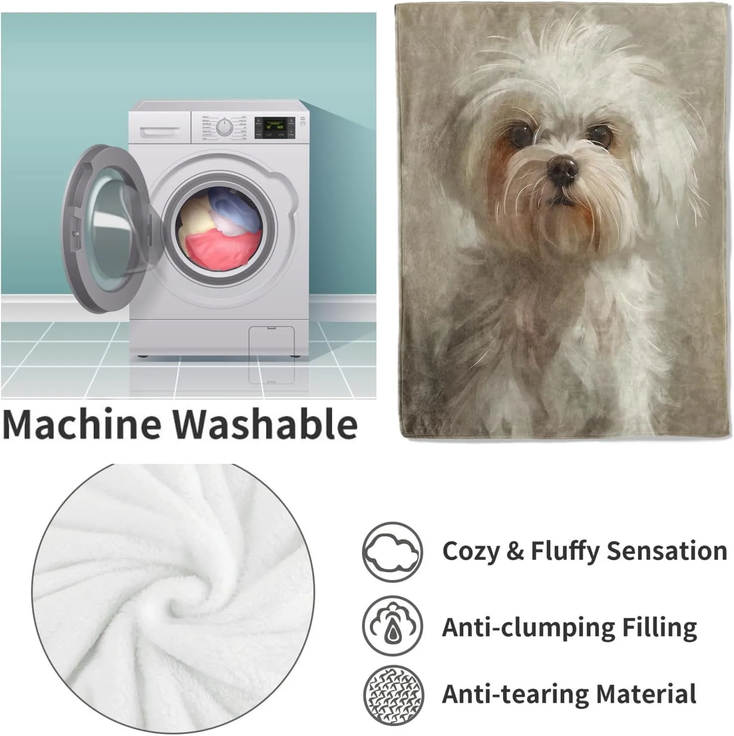 Maltese Dog Throw Blanket Gifts, Soft Cozy Fleece Blanket with Realistic Puppy Print, Lightweight Warm Blanket for Couch Bed Sofa, Perfect for Dog Lovers and Pet Decor, 50x60 in