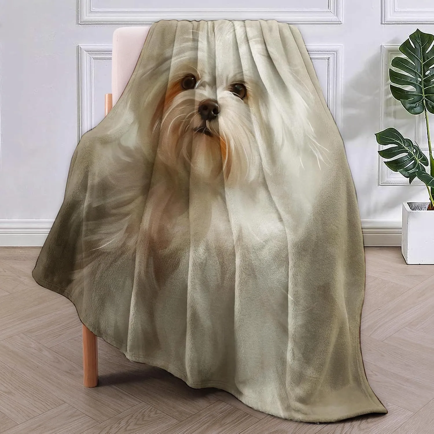 Maltese Dog Throw Blanket Gifts, Soft Cozy Fleece Blanket with Realistic Puppy Print, Lightweight Warm Blanket for Couch Bed Sofa, Perfect for Dog Lovers and Pet Decor, 50x60 in