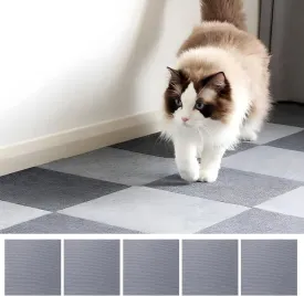 MANON ROSA Cat Scratching Mat Self-Adhesive 5pcs  Easy to Clean Trimmable Reusable Waterproof DIY Carpet for Cat Scratch Post Floor Wall Protector (Large,Light Gray)