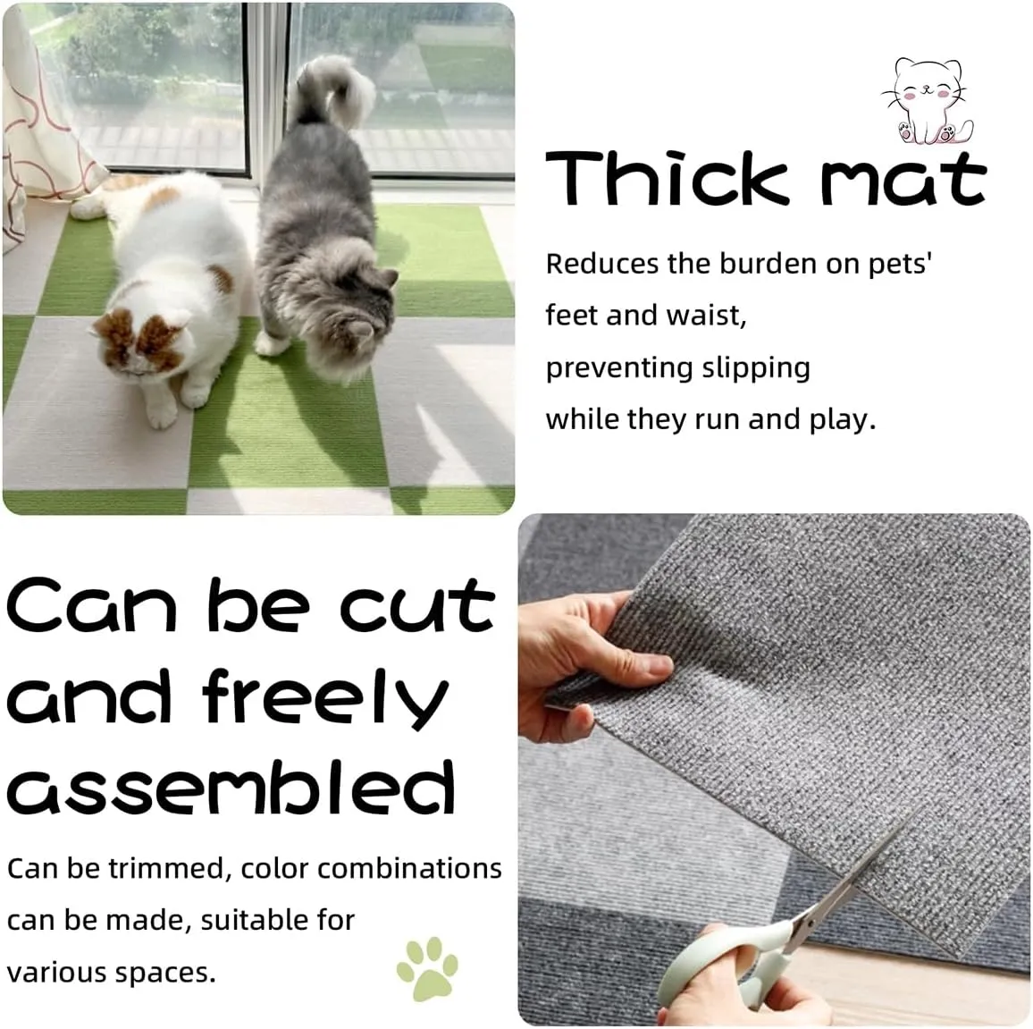 MANON ROSA Cat Scratching Mat Self-Adhesive 5pcs  Easy to Clean Trimmable Reusable Waterproof DIY Carpet for Cat Scratch Post Floor Wall Protector (Large,Light Gray)