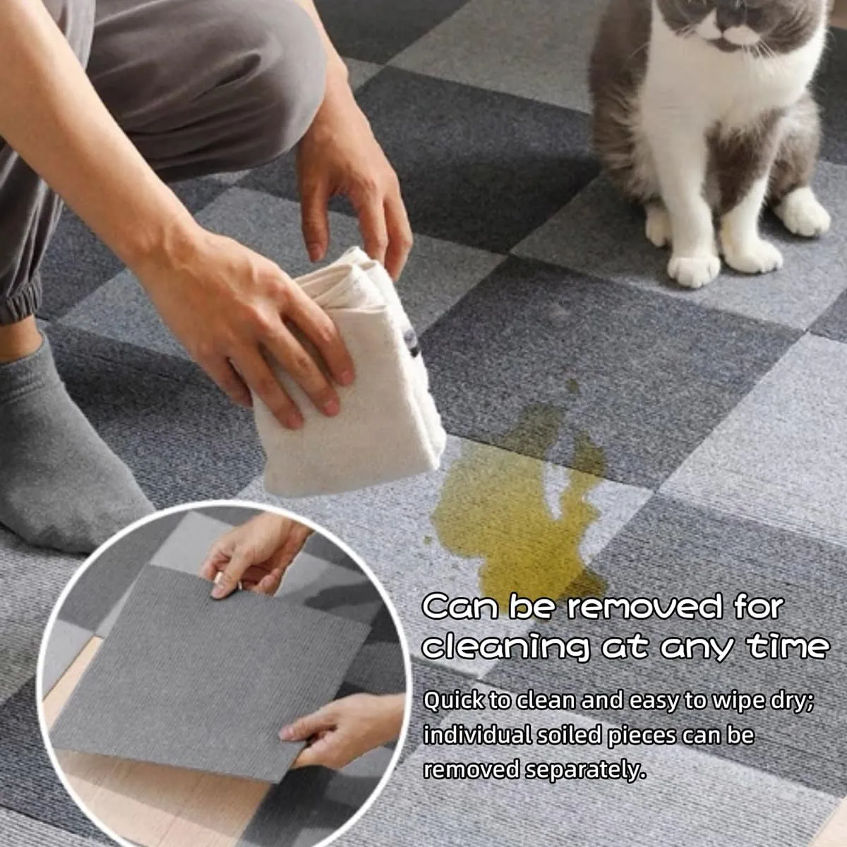 MANON ROSA Cat Scratching Mat Self-Adhesive 5pcs  Easy to Clean Trimmable Reusable Waterproof DIY Carpet for Cat Scratch Post Floor Wall Protector (Large,Light Gray)