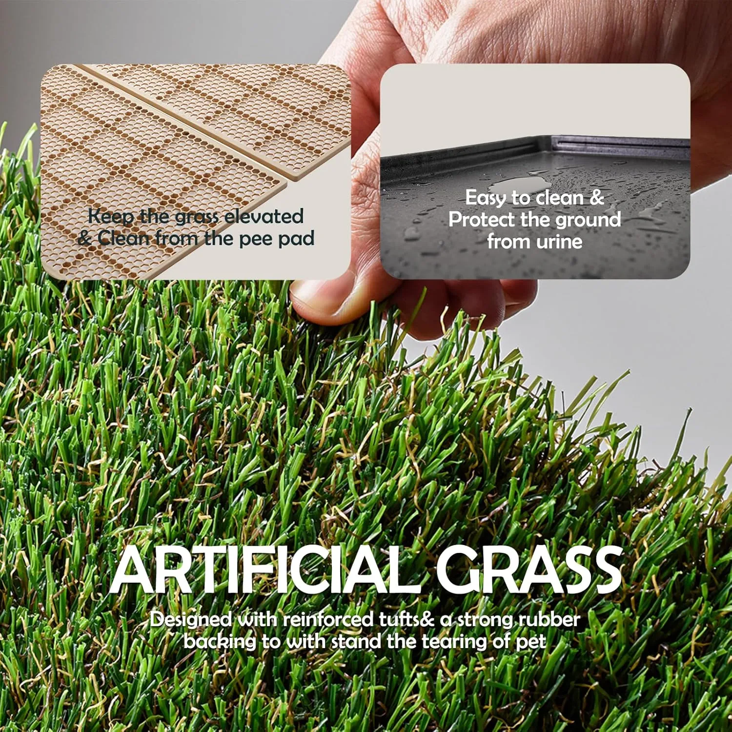 MEEXPAWS Dog Grass Pee Pads for Dogs with Tray | Large 3423 in | 2 Dog Artificial Grass Pads Replacement| Rapid Drainage | Indoor Litter Box | Hemmed Edge