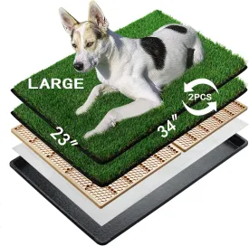 MEEXPAWS Dog Grass Pee Pads for Dogs with Tray | Large 3423 in | 2 Dog Artificial Grass Pads Replacement| Rapid Drainage | Indoor Litter Box | Hemmed Edge