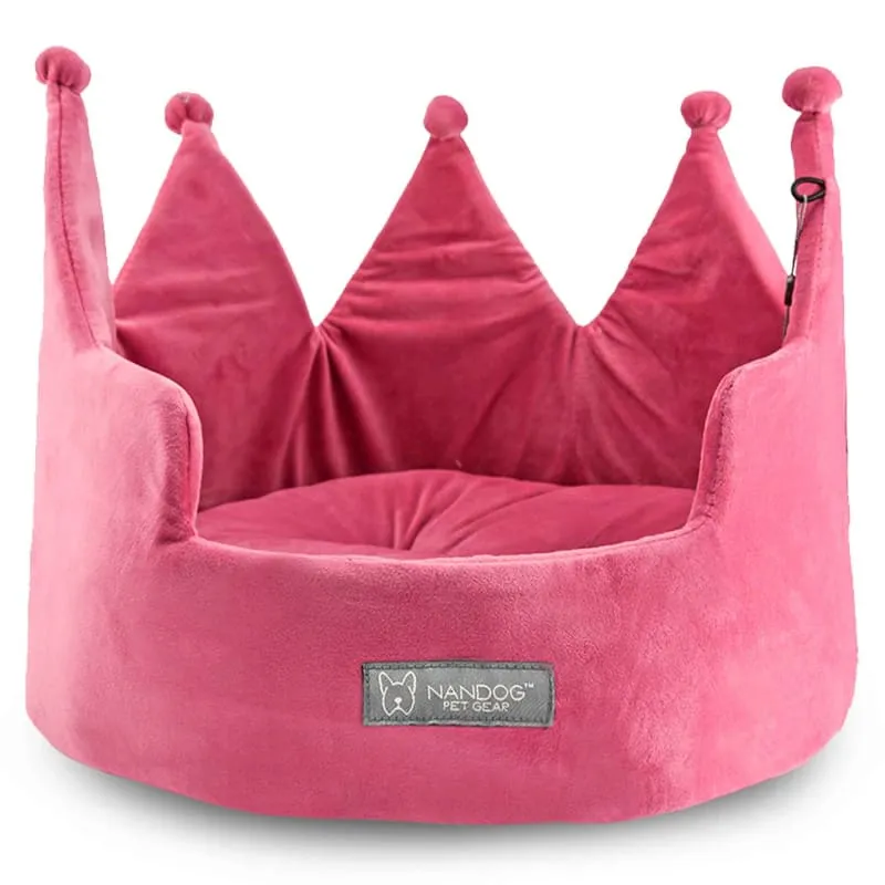 Nandog Pet Gear Plush Pink Super Soft Luxe Crown Bed