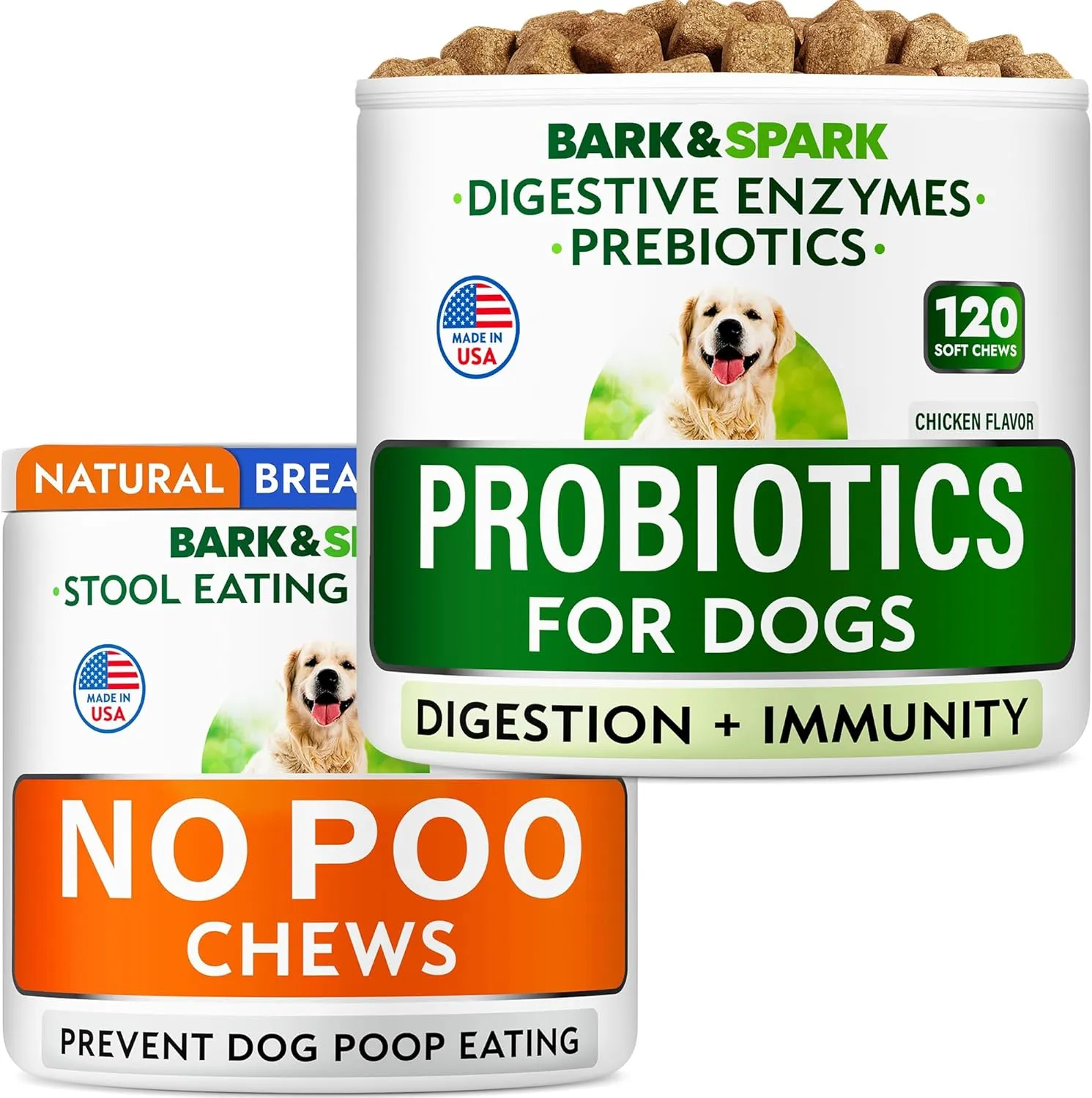 No Poo Chews   Dog Probiotics for Digestive Health Bundle - Diarrhea, Gas Treatment, Upset Stomach Relief - Allergy & Itchy Skin - Digestive Enzymes & Breath Aid Support - Digestion Supplement Treat