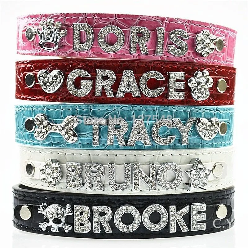 Personalised Dog Collar with Rhinestone Name Charms