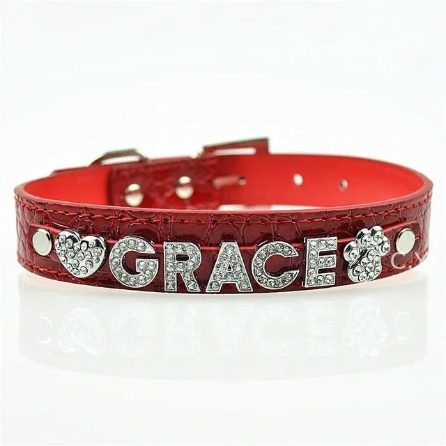 Personalised Dog Collar with Rhinestone Name Charms