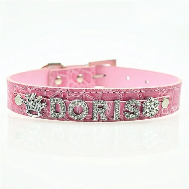 Personalised Dog Collar with Rhinestone Name Charms