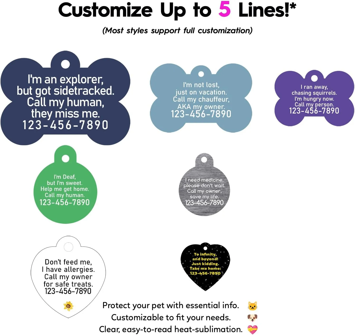 Personalized Pet ID Tags - Dog & Cat Names, Silencer Included