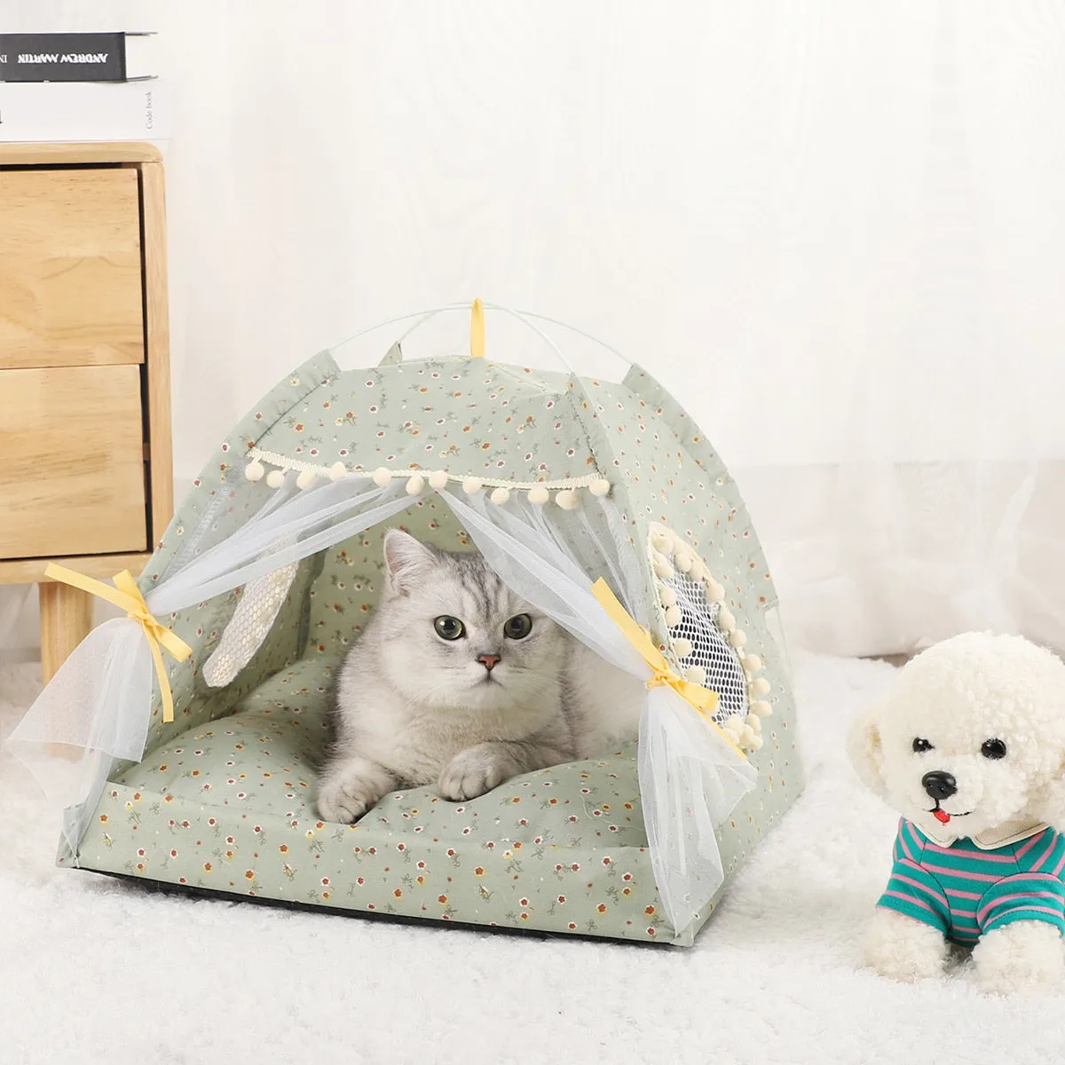 Pet Tent Bed | Warm Clamshell Kitten Tents | Cozy Cat House | Winter Cushions | Furniture Sofa Basket Beds | Cat Supplies and Accessories