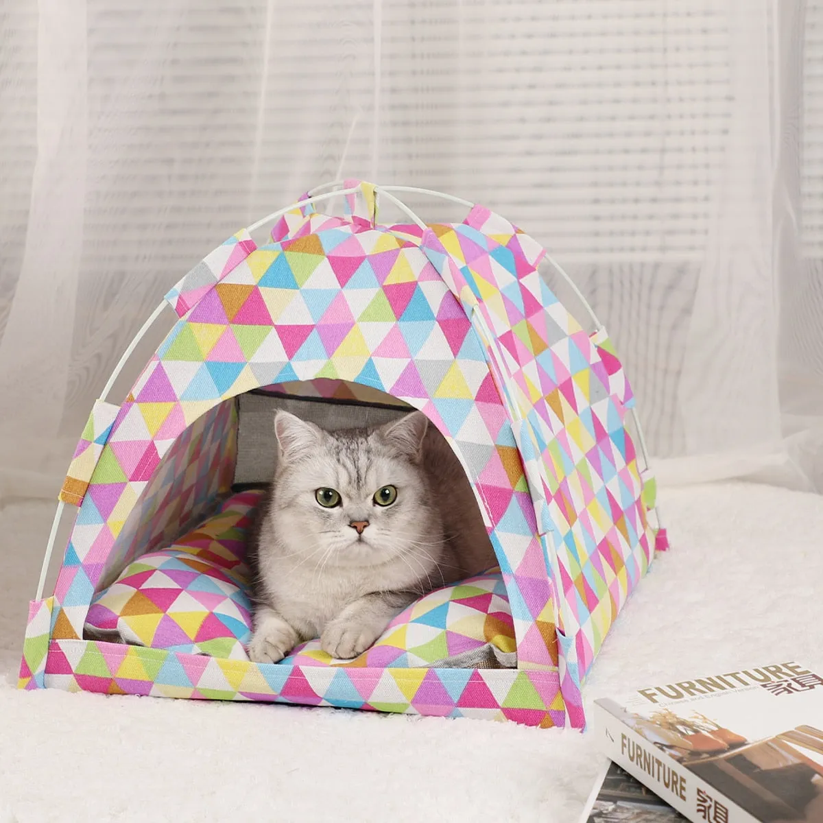 Pet Tent Bed | Warm Clamshell Kitten Tents | Cozy Cat House | Winter Cushions | Furniture Sofa Basket Beds | Cat Supplies and Accessories