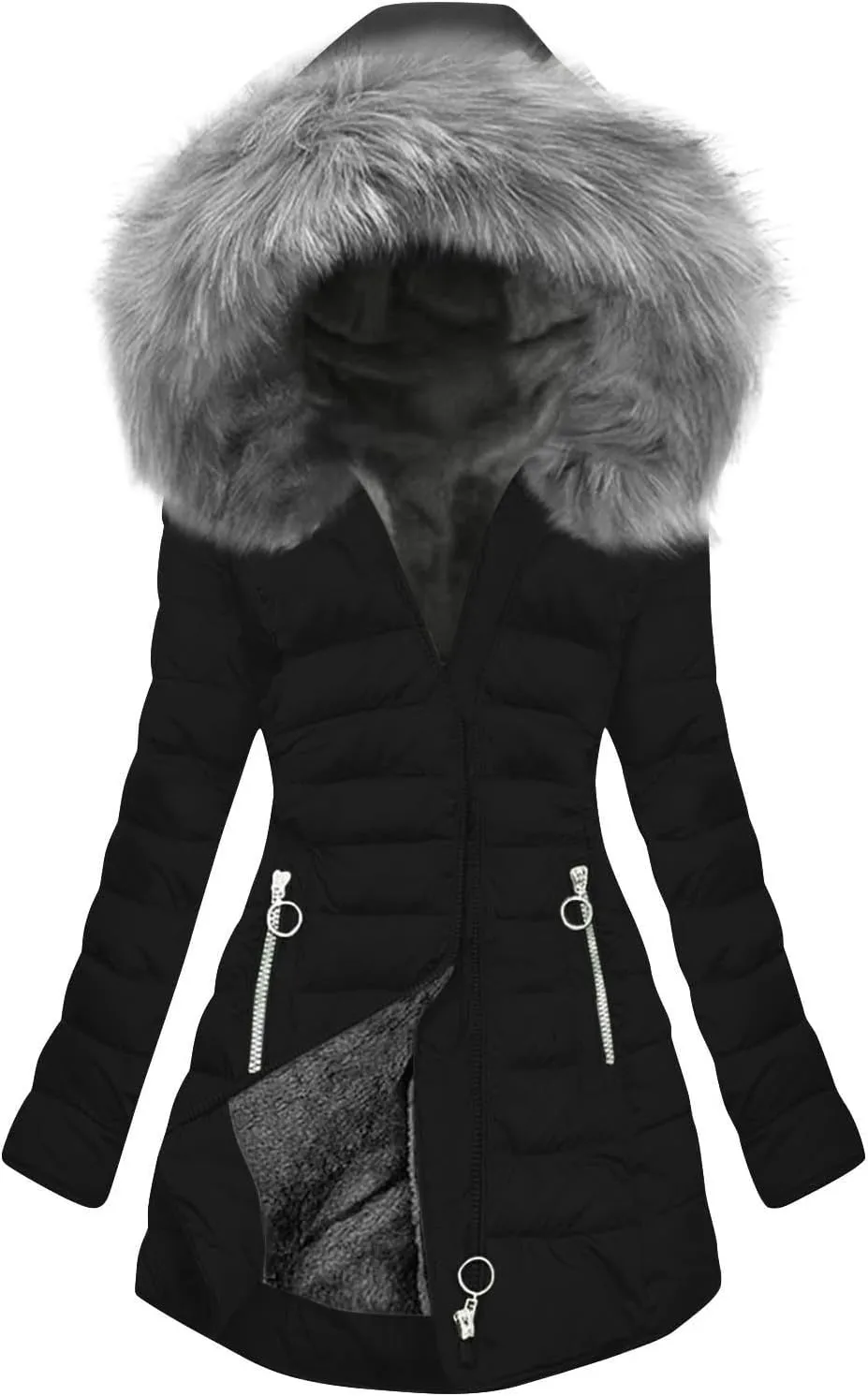 Plus Size Winter Puffer Coats for Women Thicken Warm Fleece Lined Parkas Coat Padded Down Jacket with Faux Fur Trim Hood