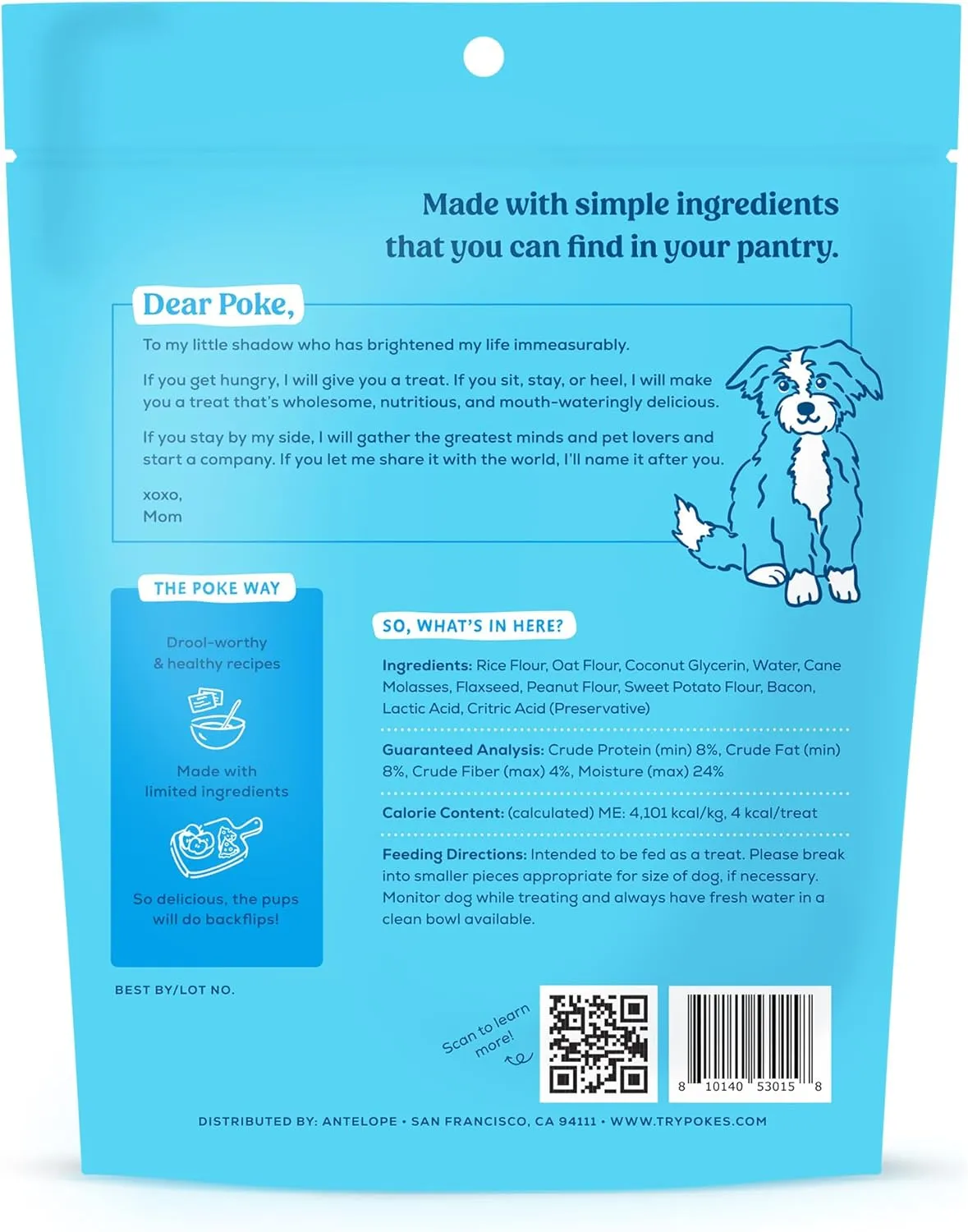 Poke's Bac'n Me Crazy Training Treats for Dogs, Bacon & Peanut Butter Recipe, Limited Ingredient Natural Dog Treats, Made in USA, Wheat-Free, 6 oz