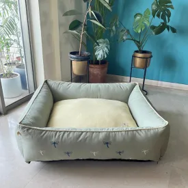 PoochMate OAK 3.0 :  Sage & Yellow Bolster Dog Bed with Dragonflies : Large
