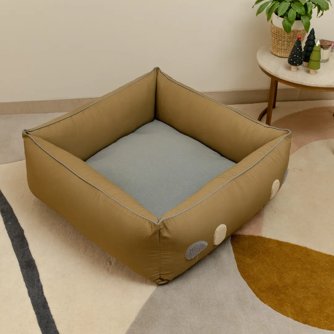 PoochMate OAK BOHO Khaki Herringbone Cotton Dog Bed : Ice Lollies