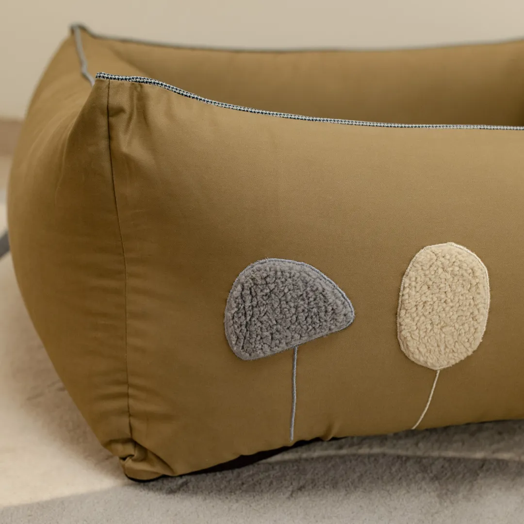 PoochMate OAK BOHO Khaki Herringbone Cotton Dog Bed : Ice Lollies