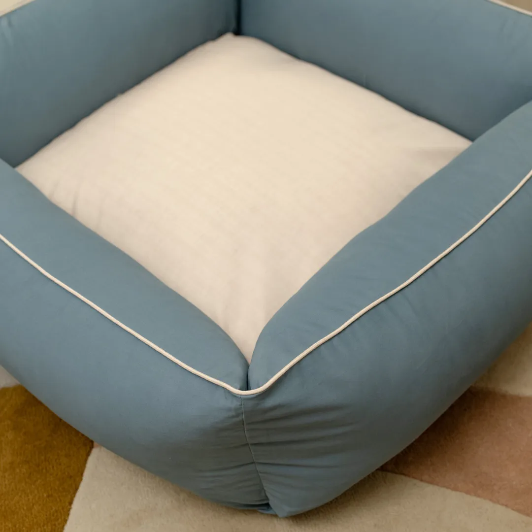 PoochMate OAK BOHO Stone Blue-Ivory Dog Bed : Chand Tara