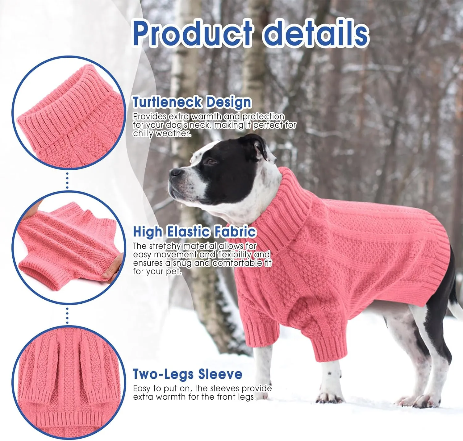 Queenmore Small Dog Sweaters for Small Dogs Girls Boys,Xmas Sweater Small Dog,Turtleneck Knitted Sweater for Dog Cat,Cold Weather Pullover for Doggie Male Female,Soft Dog Sweater Pet Apparel(Pink,S)