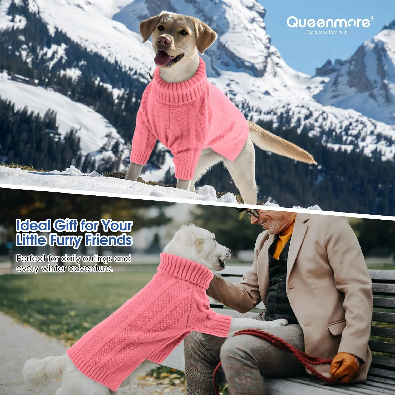 Queenmore Small Dog Sweaters for Small Dogs Girls Boys,Xmas Sweater Small Dog,Turtleneck Knitted Sweater for Dog Cat,Cold Weather Pullover for Doggie Male Female,Soft Dog Sweater Pet Apparel(Pink,S)