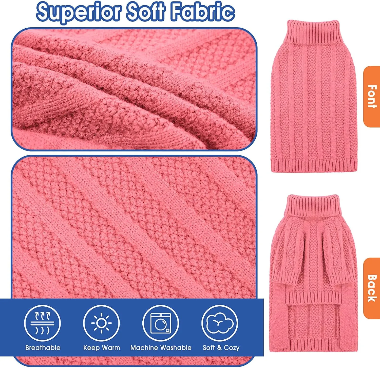 Queenmore Small Dog Sweaters for Small Dogs Girls Boys,Xmas Sweater Small Dog,Turtleneck Knitted Sweater for Dog Cat,Cold Weather Pullover for Doggie Male Female,Soft Dog Sweater Pet Apparel(Pink,S)