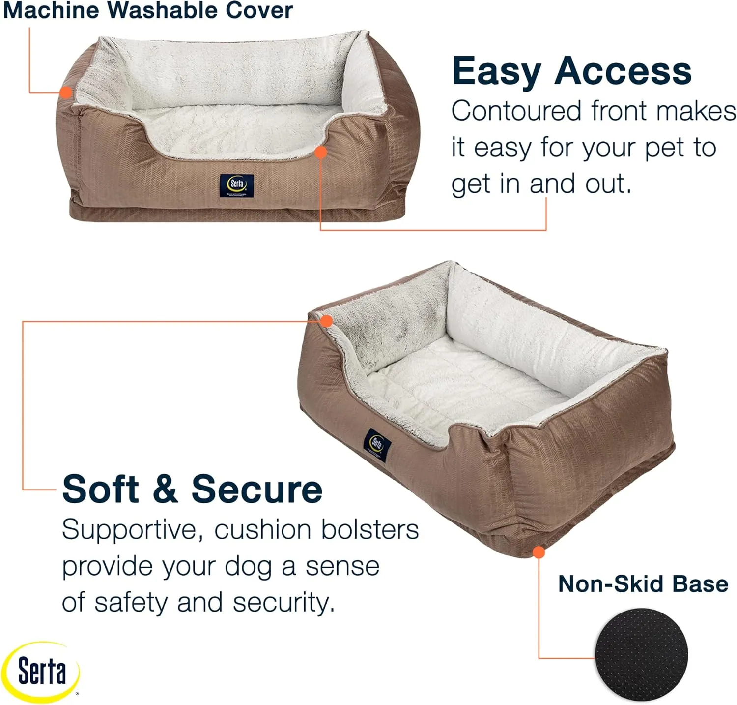 Serta Orthopedic Cuddler Dog Bed for Pets  Chocolate Brown (X-Large)